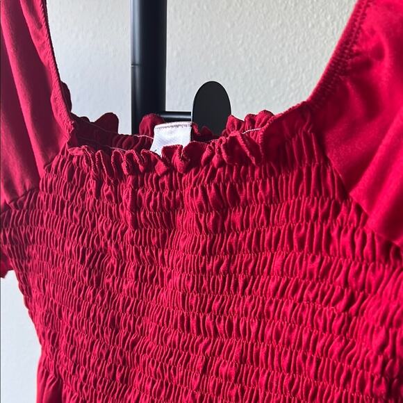Just My Size Red Smocked Flutter Sleeve Blouse - Picture 5 of 8